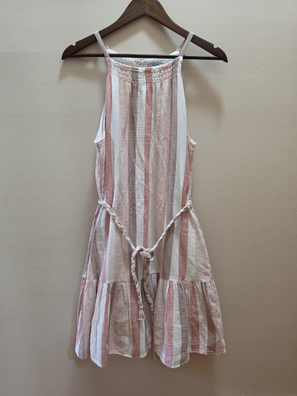 Rails Revolve Becca Boho Dress Striped Pink & White with Waist Tie Small